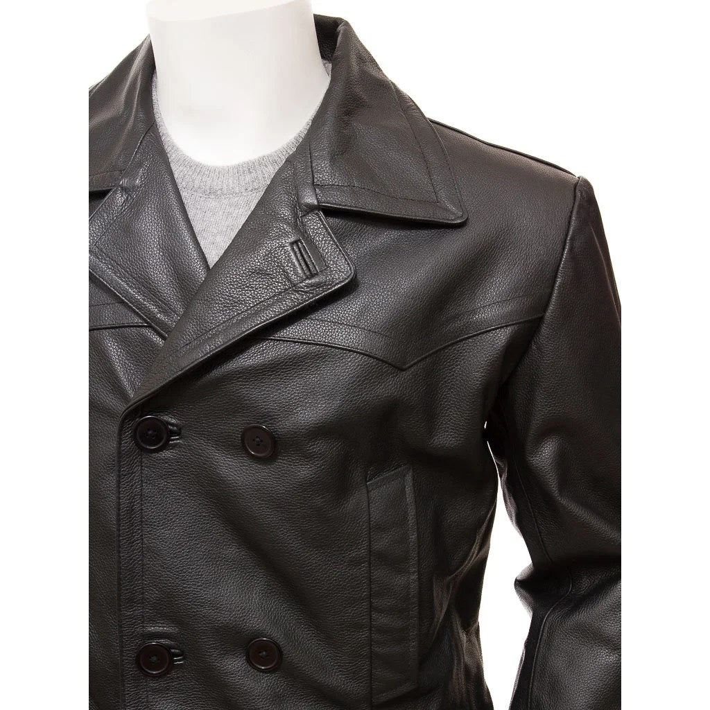 MEN BLACK LEATHER TRENCH COAT CAMDEN
