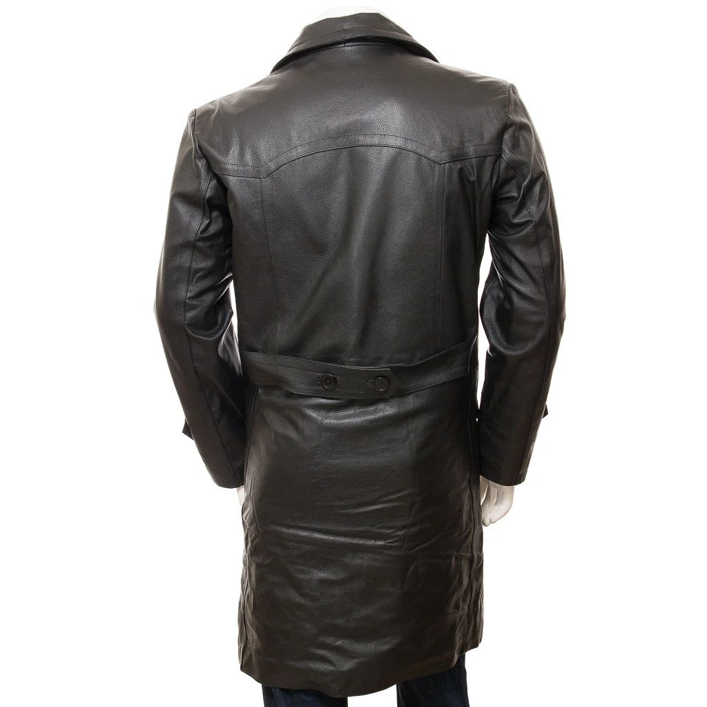 MEN BLACK LEATHER TRENCH COAT CAMDEN