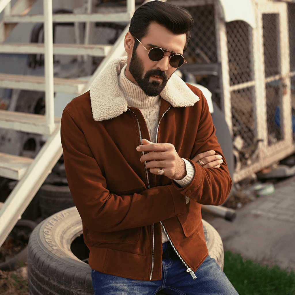 Bomber Leather Jacket Suede Leather - L