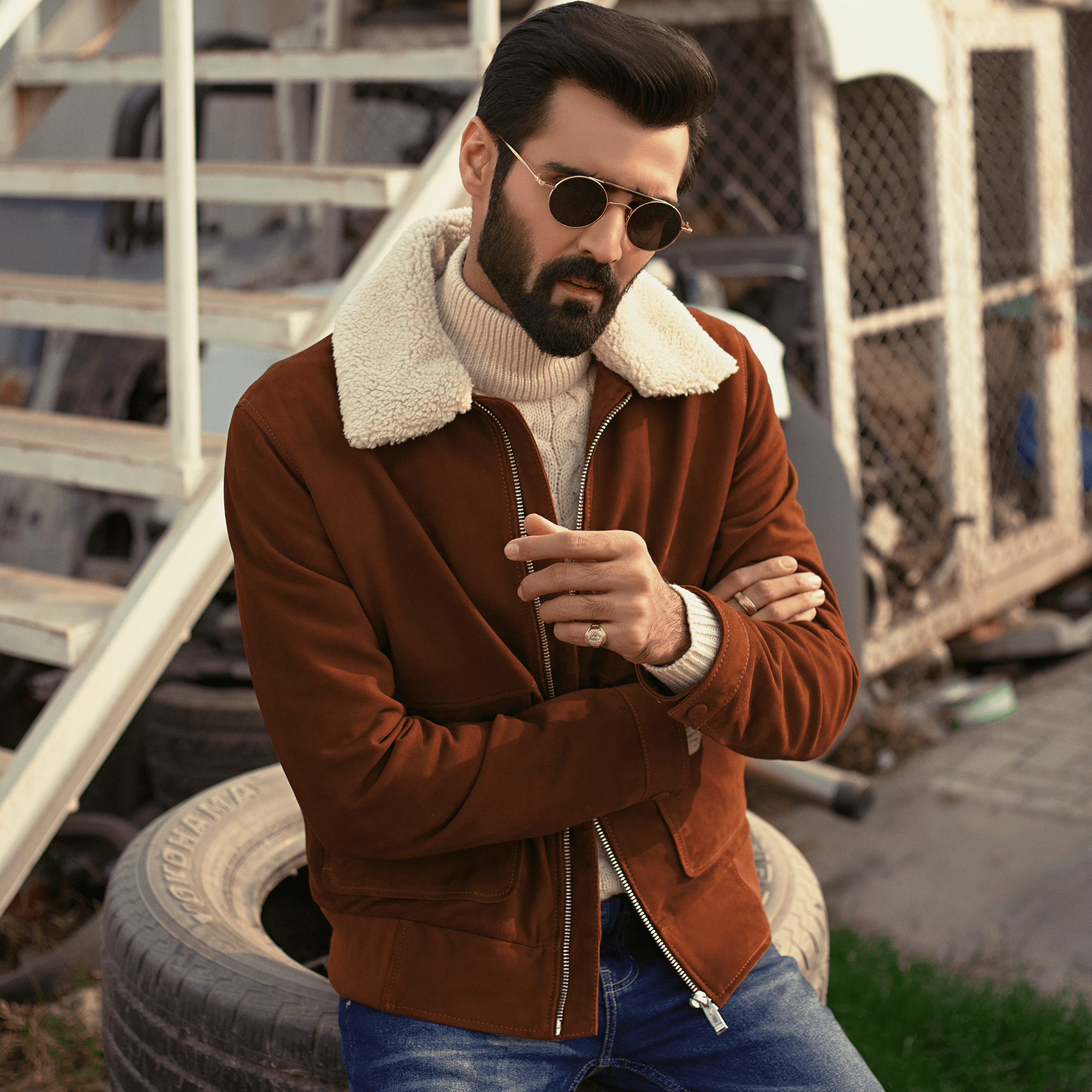 Bomber Leather Jacket Suede Leather - L