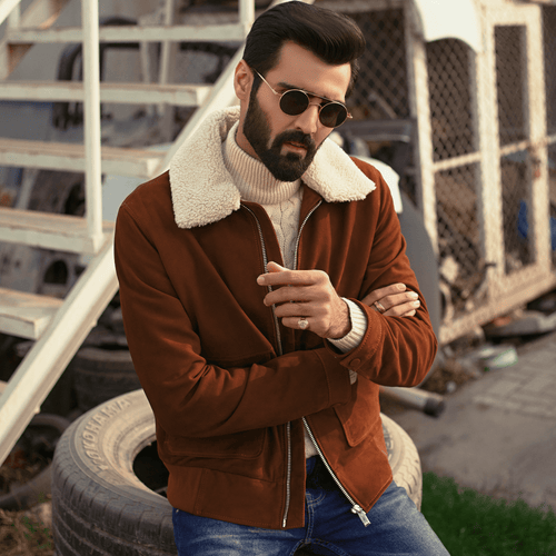 Bomber Leather Jacket Suede Leather - L