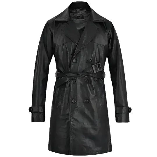 Classic Vintage Leather Trench Coat