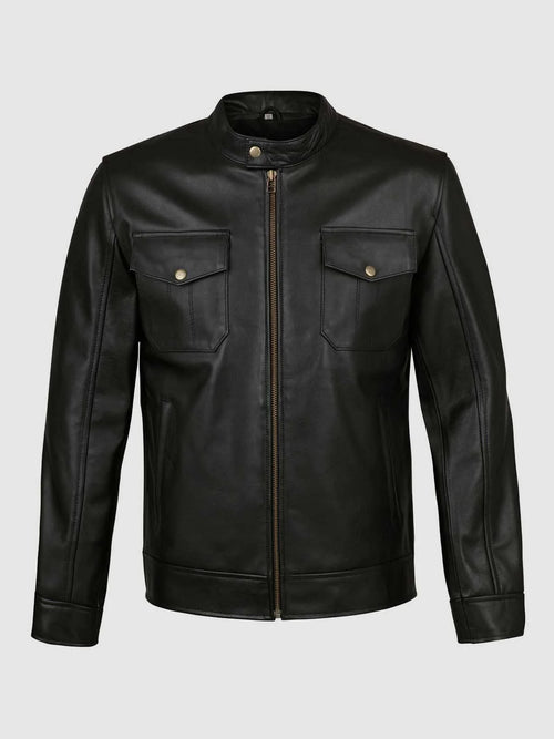4 Pocket Black Leather Jacket
