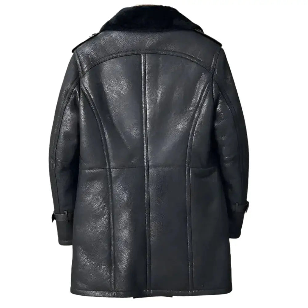 Men’s Black Shearling Long Trench Coat