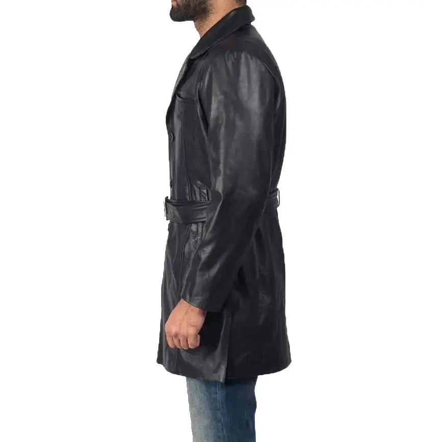 Men’s Black Sheepskin Leather Trench Coat