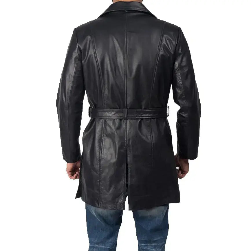 Men’s Black Sheepskin Leather Trench Coat
