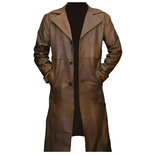 Mens Brown Lambskin Leather Trench Coat