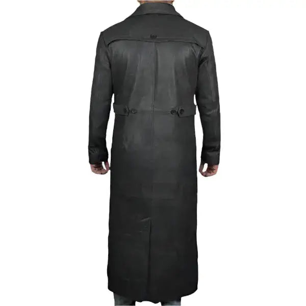 Mens Black Leather Winter Trench Coat