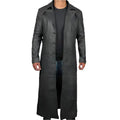 Mens Black Leather Winter Trench Coat