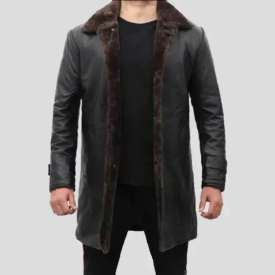 Mens Shearling Lined Leather Trench Coat