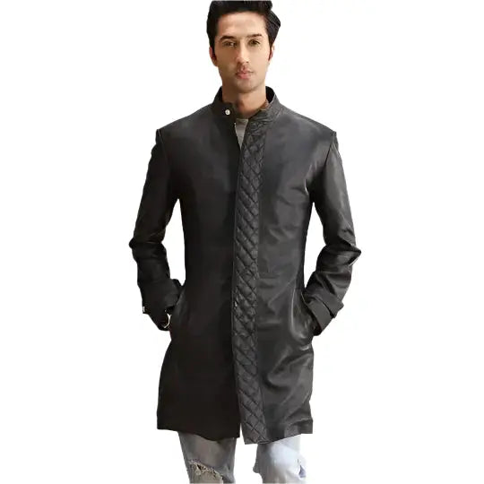 Quilted Black Leather Trench Coat