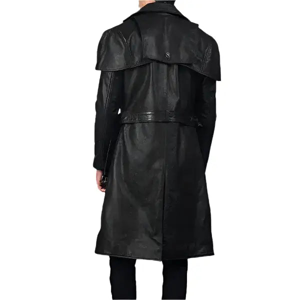Sleek Black Leather Trench Coat