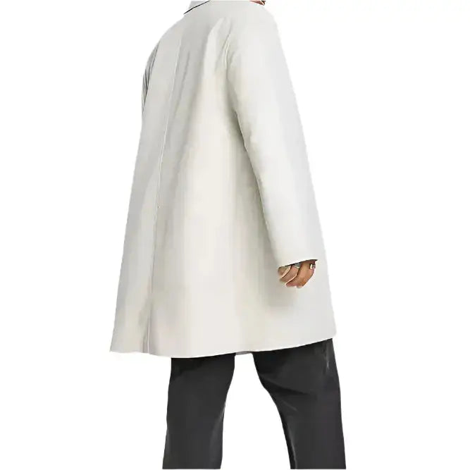 Mens White Cow Leather Trench Coat